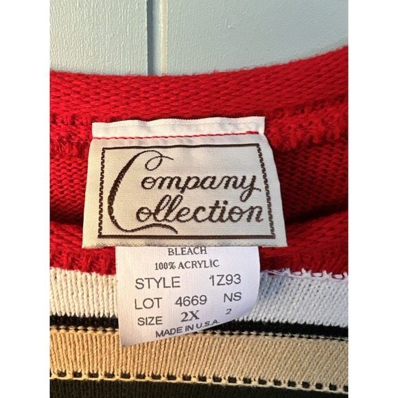 Vintage Company Collection Striped Sweater WomenXL Red Green Beige Knit Pullover - Picture 2 of 3